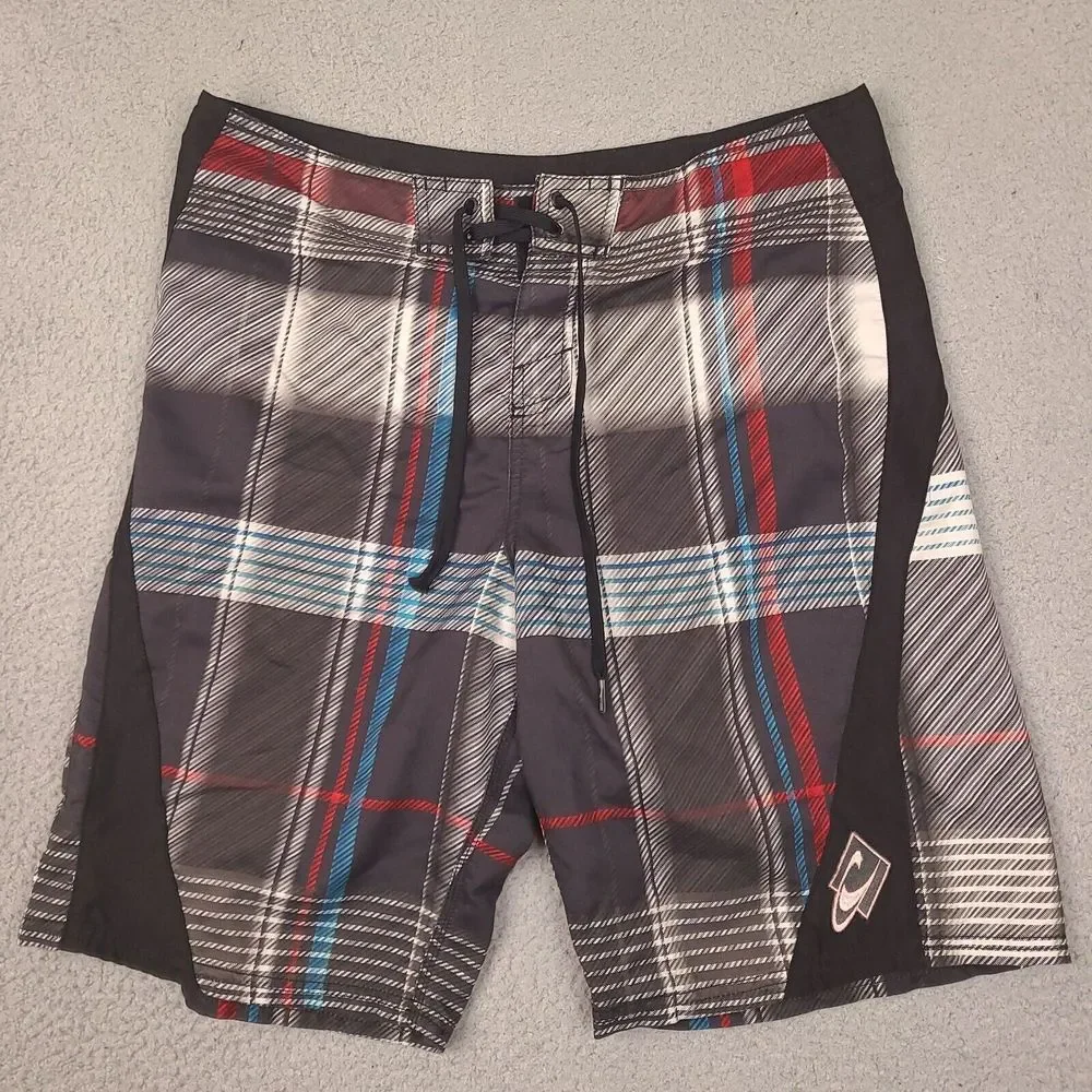 Oneill Shorts‎ Mens 33 Black Colorful Plaid Beach Swim Surf Trunks